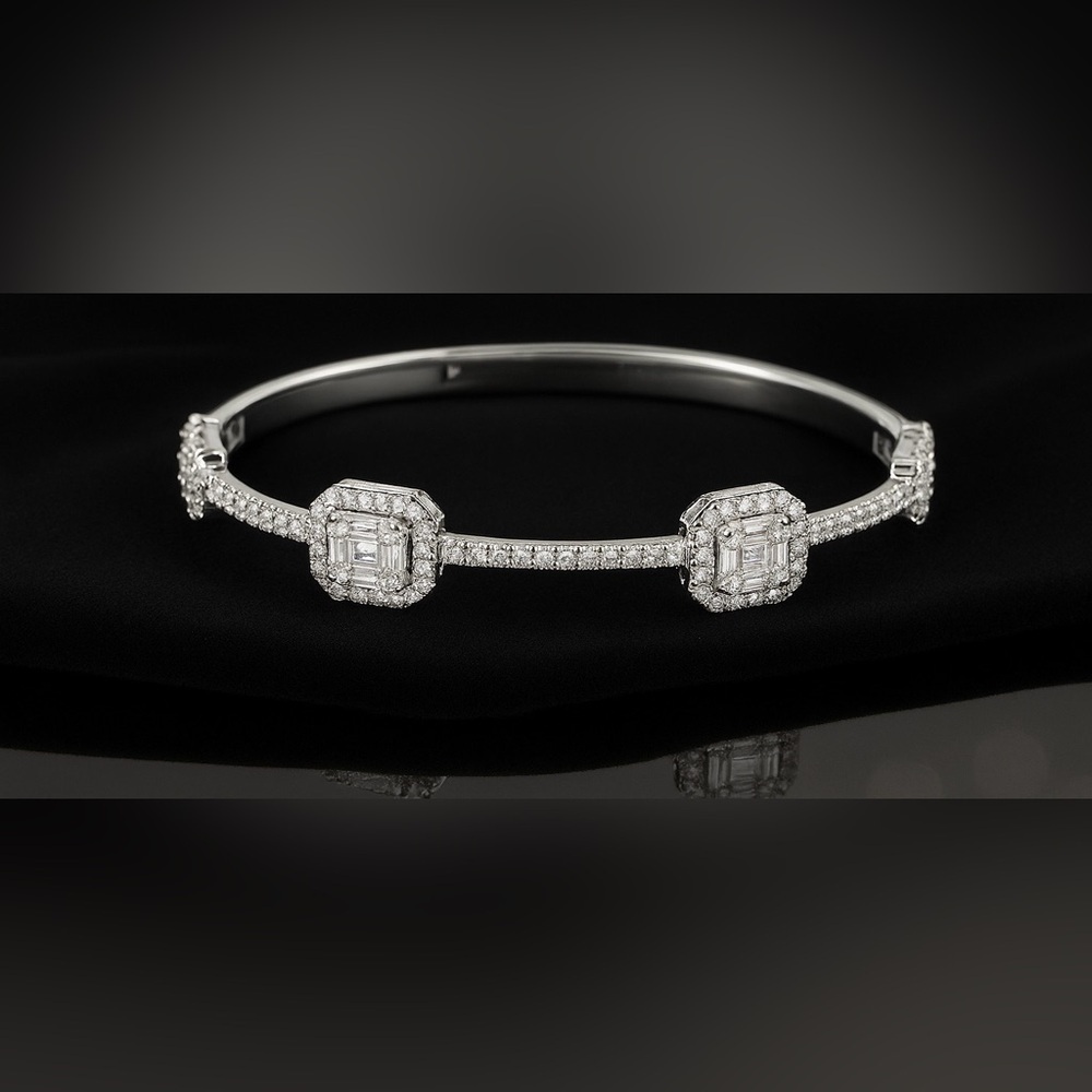 ADINA EDEN White Gold-Plated Baguette CZ Halo Bangle - Picture 4 of 4